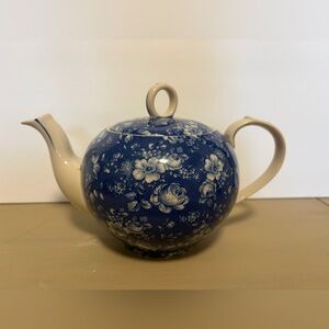 Vintage Floral Teapot White and Blue Ceramic